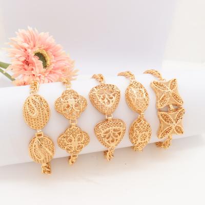 China CLASSIC Luxury 24k Gold Plated Charm Link Bracelet For Women Wedding Ethiopian Jewelry African Dubai Bangles Gifts for sale