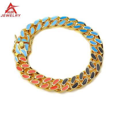 China Fashion News Design Hiphop Old Style Enamel Three Colors Cuban Chain Bracelet Jewelry For Men for sale