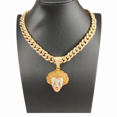 China Hiphop 2022 Trend Outlet Horror Clown Hip Hop Cuba Chain Hitter Brass Iced Out Jewelry For Men for sale