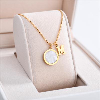 China Hot Plated High Quality Gold Necklace New Product Turned Double Necklace Gold Stainless Steel Letter Pearly Pendant Necklace for sale