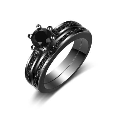 China 2021 high quality fashion dark style jewelry men's and women's retro purple diamond all black double zircon ring for sale