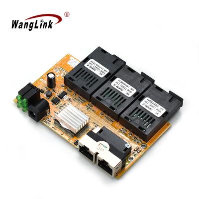 China FTTH Wanglink POE 10/100Mbps Fiber Media Converter Passive Optic PCB 2 RJ45 and 3 SC PCBA 20KM Board for sale