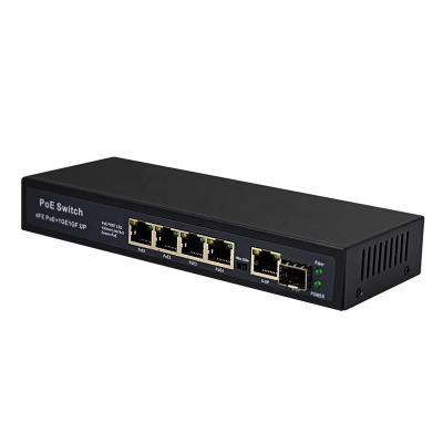 China PoE CCTV Camera Wanglink 4FE + 1 Gigabit Uplink + 1 SFP Fiber Ports Support IEEE802.3af/at External Power 65W 4 POE Port Switch for sale