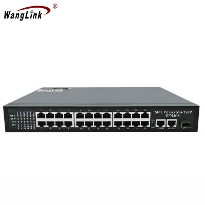 China Wholesale Prices Wanglink 2022 200W 100M Standard POE Switch 24 Ports Network PoE Switch Support VLAN Extend with 2 Gigabit Ethernet Uplink Ports for sale