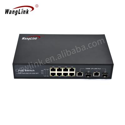 China Support PoE IP Cameras Wanglink POE Switch 8 Ports 10/100/1000Mbps Uplink+ 2 SFP Slots Port 10 POE Switch for sale