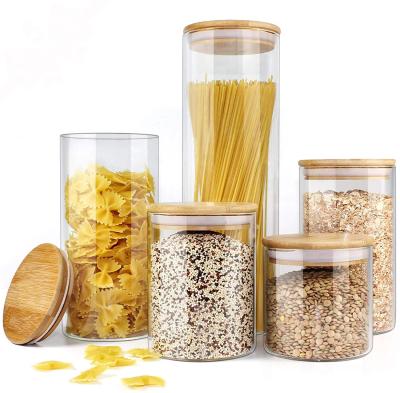 China 150ML Large Kitchen Sustainable Clear Glass Jars With Airtight Bamboo Lids for sale