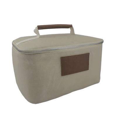 China Reusable Waxed Canvas Insulated And Genuine Leather Insulated Cooler Bag Lunch Box For Adults for sale