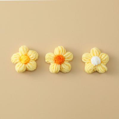 China Ornament Macaron color wool crochet flower finished clothes barrettes brooch accessories blow flower for sale