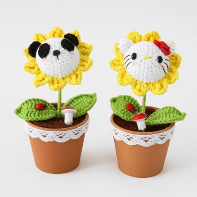 China Wadding Chat DIY Handmade Crochet Car Ornaments Yarn Sunflower Doll Plant Potted Plant Decoration Knitting Teacher's Day Gift for sale