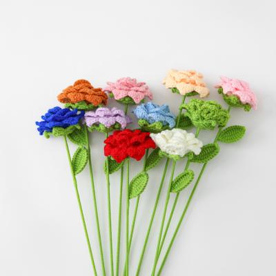 China Wool Yarn Creative Style Woven Flower Headed Rose Branch Rhombus Petals Finished Bag Bouquet Legendary Precious Coral Orange for sale