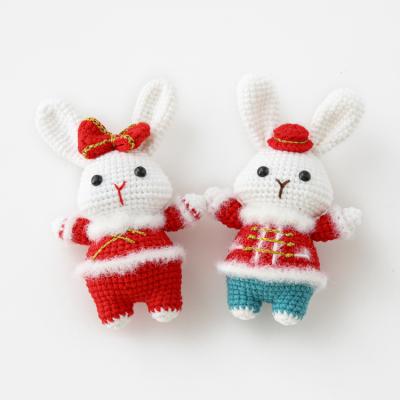 China Chinese style happy wedding birthday holiday pendant decoration or event crocheted doll party wool doll rabbit pendant accessories for sale