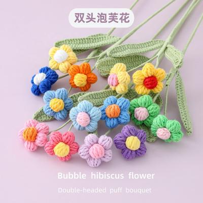 China Gift Hand Knitted Flower Yarn Crochet Decoration or Flowers Hand - Bouquet Wedding Decor Woven Puff Flower for sale