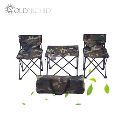 China Farmhouse High Quality Portable Camouflage Outdoor Folding Table And Chair 3 Pieces Set for sale