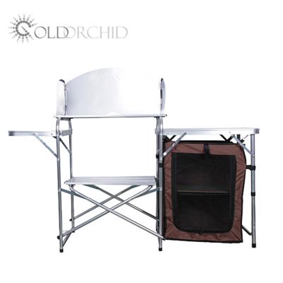 China Modern Double Layer Storage Frame Aluminum Alloy Camping Kitchen Folding Table for sale