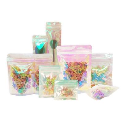 China Smell Proof Food Candy Storage Hologram Rainbow Color Zipper Moisture Proof Custom Printing Clear Front Packaging Zipper Resealable Bags for sale