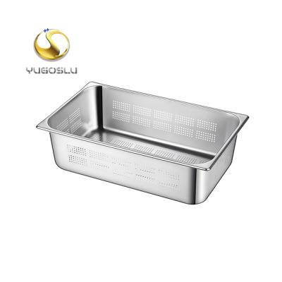 China European Style Customized Logo 0.7mm Thickness 1/1 Stainless Steel Gastronorm GN Perforated Pan for sale