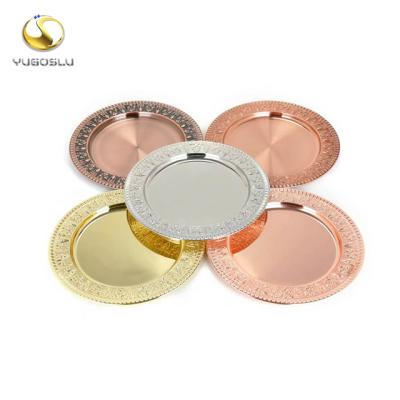 China New Food 35cm Stainless Steel Granite Serving Tray Round Shape Nickel Gold Plated Candy Chrom Metal Tray for sale