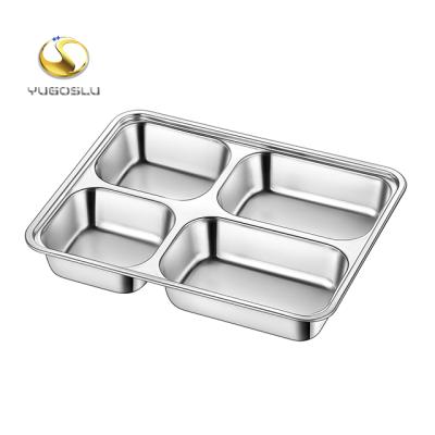 China Sustainable Stainless Steel 4 Compartments Adult Lunch Box Divided Dinner Trays With PP/Steel Cover for sale