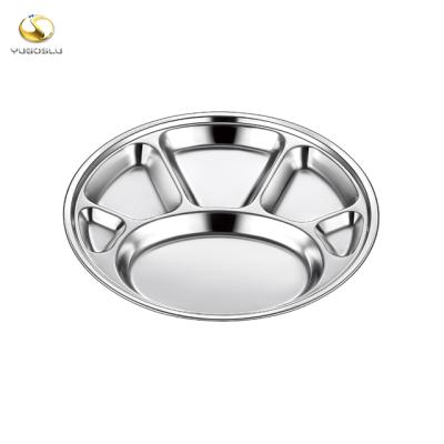 China Viable Hot Selling 6 Compartments Stainless Steel Round Shape Dinner Dishes Fast Food Serving Tray Snake Dish Dish for sale