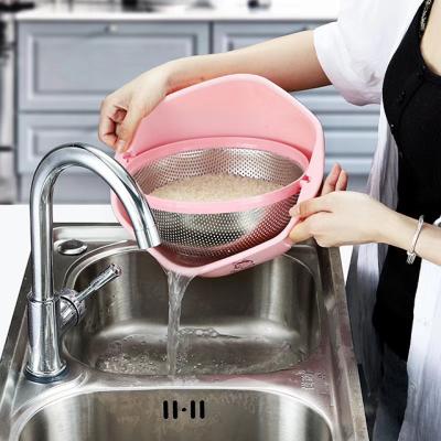 China NEW DESIGN 3pcs from YUGOSLU viable 360 ​​degree rotating double-layer stainless steel strainer colander set for sale