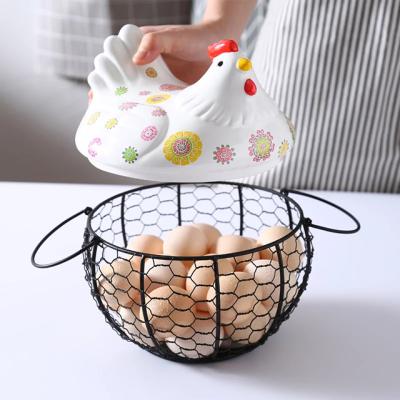 China 19.5 Cm Sustainable Mini Chicken Wire Mesh Weave Decorative Basket Wire Colander With Ear Handle for sale