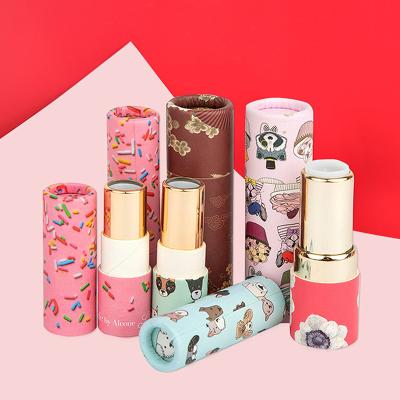 China Eco-friendly Biodegradable Custom Design Lipstick Container Twist Up Round Paper Tube For 3G/5G Matte Lipstick for sale