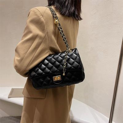 China Lingge Large Capacity Messenger Bag Chain Bag Waterproof Simple High Quality PU Leather Ladies Handbags Women Shoulder Bags for sale