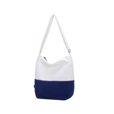 China Shoulder Cotton Canvas Women Style Tote Bag Wholesale Blue And White Cool Bag For Shopping, Lady Carry Bag For Daily for sale