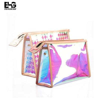 China Fashion Large Holographic Makeup Bag PVC Transparent Laser Iridescent Cosmetic Pouch for sale