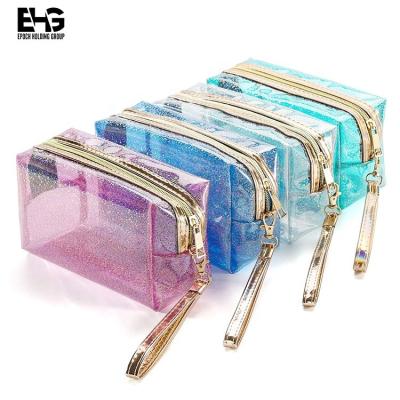 China National Clear Cosmetic Bag Custom 4Pcs Transparent Zippered Toiletry Bag With Portable Handle Strap Clear Make Up Organizer PVC Clear Cosmetic Bag for sale