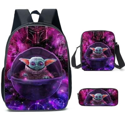 China 3-Piece 3D cartoon baby yoda backpack waterproof school pencil case and Satchel fashion wholesale high quality cute bag set for students for sale