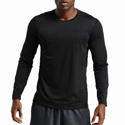 China Breathable Men Round Collar Long Sleeve Pure Color Stretch Sports Compression Wear Quick Dry Shirt for sale