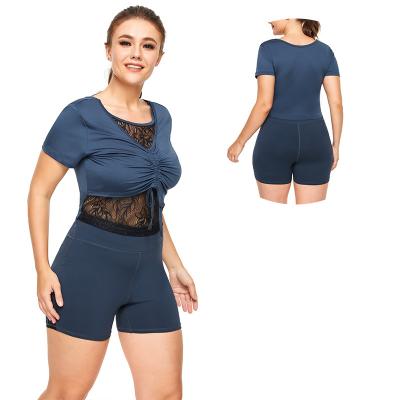 China 2021 New Solid Color Breathable Yoga Sets Plus Size Workout Clothes Women Shorts Set Active Wear for sale