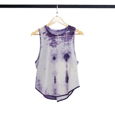 China New Breathable Tie Dye Sleeveless Yoga Wear Gym Fitness Tank Top Sports Loose Quick Dry Vest For Women for sale