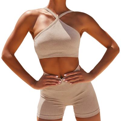 China Four Way 2021 Stretch Workout Stretch Clamp and Crack! crack! Tight Booty Gym Fitness Wear Waist High 2 Piece Yoga Sets for sale