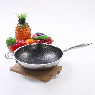 China Stainless Steel Three-Layer Non-Stick 34cm Full-Page Non-Stick Stainless Steel Suspension Honeycomb Wok Uncoated Pan for sale