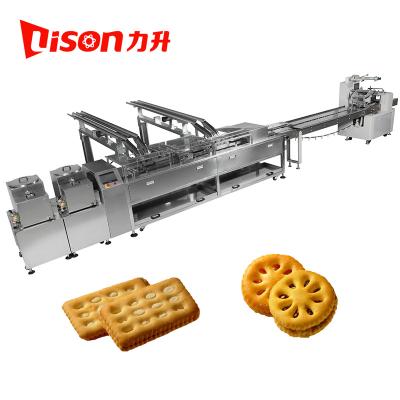 China Snack Factory Two Color Cream Cookie Squeezing Machine With Cookie Flow Packing Machine for sale