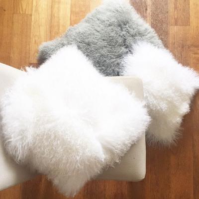 China Custom 50x50cm Soft Sublimation Natural Mongolian Luxury Sheepskin Tibetan Lamb Fur Cushion Covers Tiles for sale