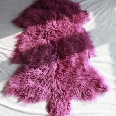 China Real Mongolian Lambskin Sheepskin Fur Pelt Blanket High Quality Automatic Curly Fur Long Upholstery for sale