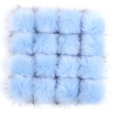 China Custom Size 8cm Light Blue Color Elastic Band Fashion Accessories High Quality Faux Fox Fur Ball Pompoms for sale