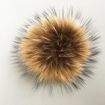 China Wholesale Real Shape Fluffy Factory 15cm Raccoon Fur Balls Key Chain Loop 15cm Raccoon Fur Poms Elastic Fluffy Poms for sale