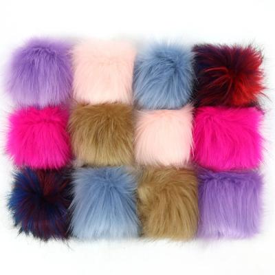 China Fluffy Ball Shape Wholesale 10cm 12pcs/set Colorful Fluffy Pompom Balls With Snap Button Faux Fur Pompoms For Beanie Hats for sale