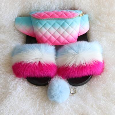 China Fashion Seller New Design Color Jelly PVC Trend Checked Light Pink Pussy Pack With Faux Fur Slides For Women Girls for sale