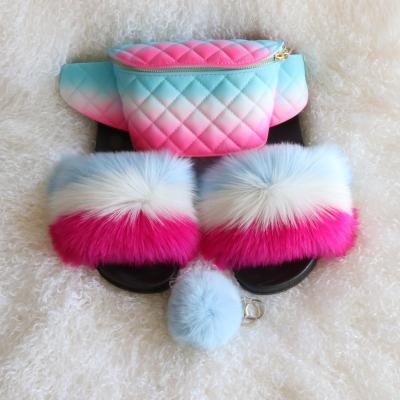 China Fashion Trend Hot Selling Women Girls Pussy Packs and Matching Furry Slides for sale