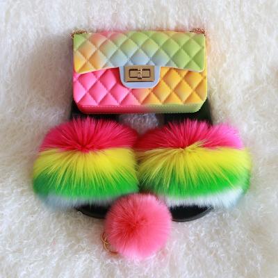 China Fashion Trend Kids Fashion Mini Jelly Purse Fur Slides Vendor for sale