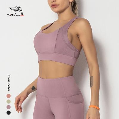 China New Style Breathable Mesh Splicing Breathable High Elastic Gathering Running Yoga Fitness Bra for sale