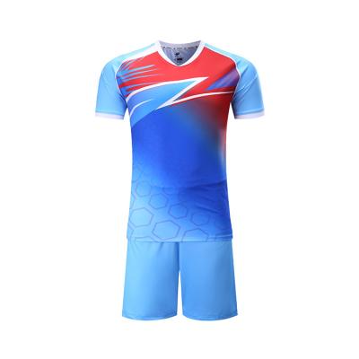 China Breathable Quick Dry And Never Fade Customized Cheap Blue Hot Sale Football Soccer Jersey Set for sale