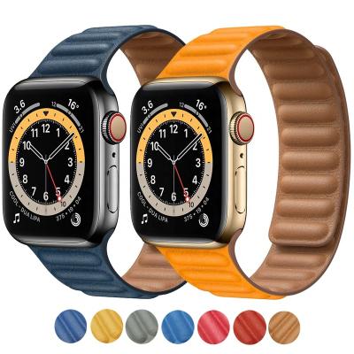 China Wholesale Custom Durable Waterproof Vintage Magnetic44Mm 45Mm Genuine Leather Band For Apple Watch 6 7 Series for sale