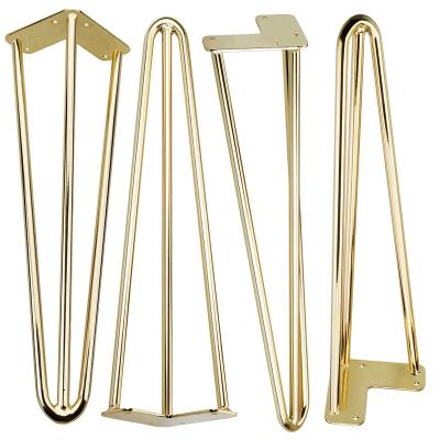 China Easy installation 16 metal coffee table furniture hairpin legs gold brass coffee table for dining room furniture table with floor protectors for sale