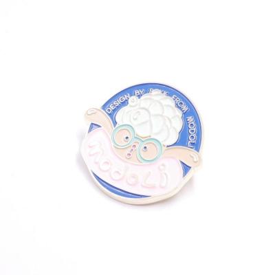 China Europe Patterns Cute Animal Sheep Shape Custom Blue And White Printing Lapel Pin Logo Enamel Metal Pin Badges for sale